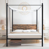 Queen Size Canopy Bed Frame with Under Bed Storage