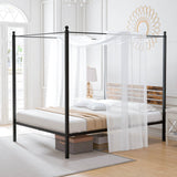 Queen Size Canopy Bed Frame with Under Bed Storage
