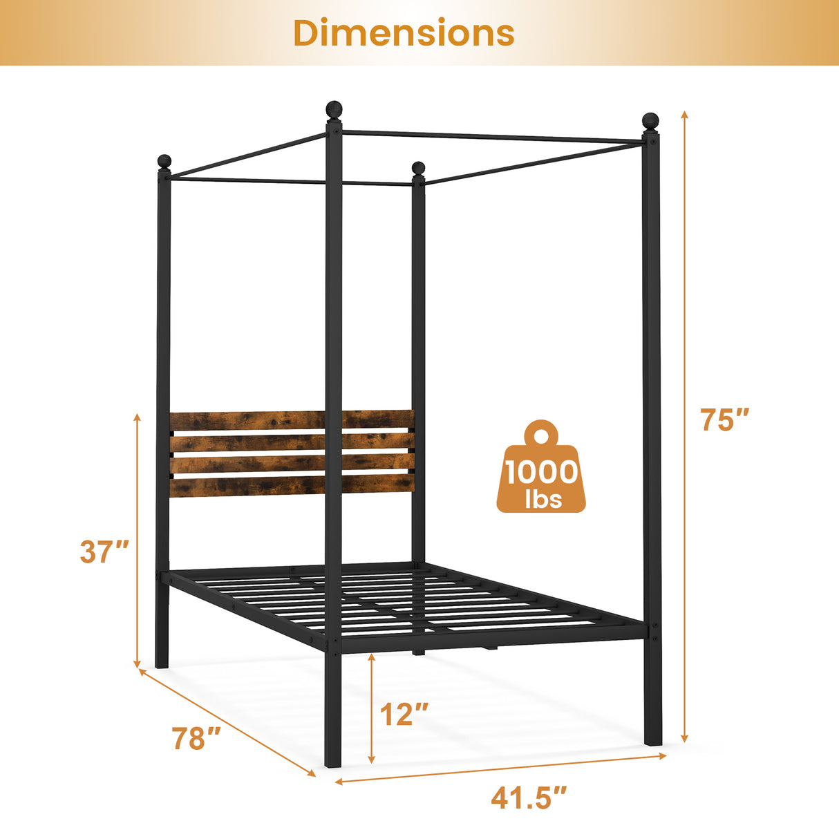 Queen Size Canopy Bed Frame with Under Bed Storage