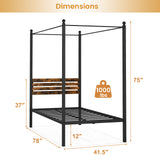 Queen Size Canopy Bed Frame with Under Bed Storage