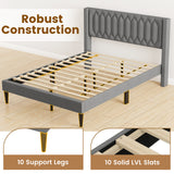 Queen Size Dutch Velvet/Linen Fabric Upholstered Platform Bed with Wingback Headboard and Wooden Slat Support