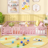 Queen Size Floor Bed Kids Montessori Bed Frame with Full Length Safety Guardrails
