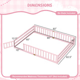 Queen Size Floor Bed Kids Montessori Bed Frame with Full Length Safety Guardrails