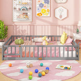 Queen Size Floor Bed Kids Montessori Bed Frame with Full Length Safety Guardrails