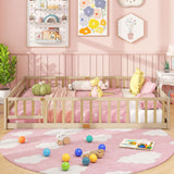 Queen Size Floor Bed Kids Montessori Bed Frame with Full Length Safety Guardrails