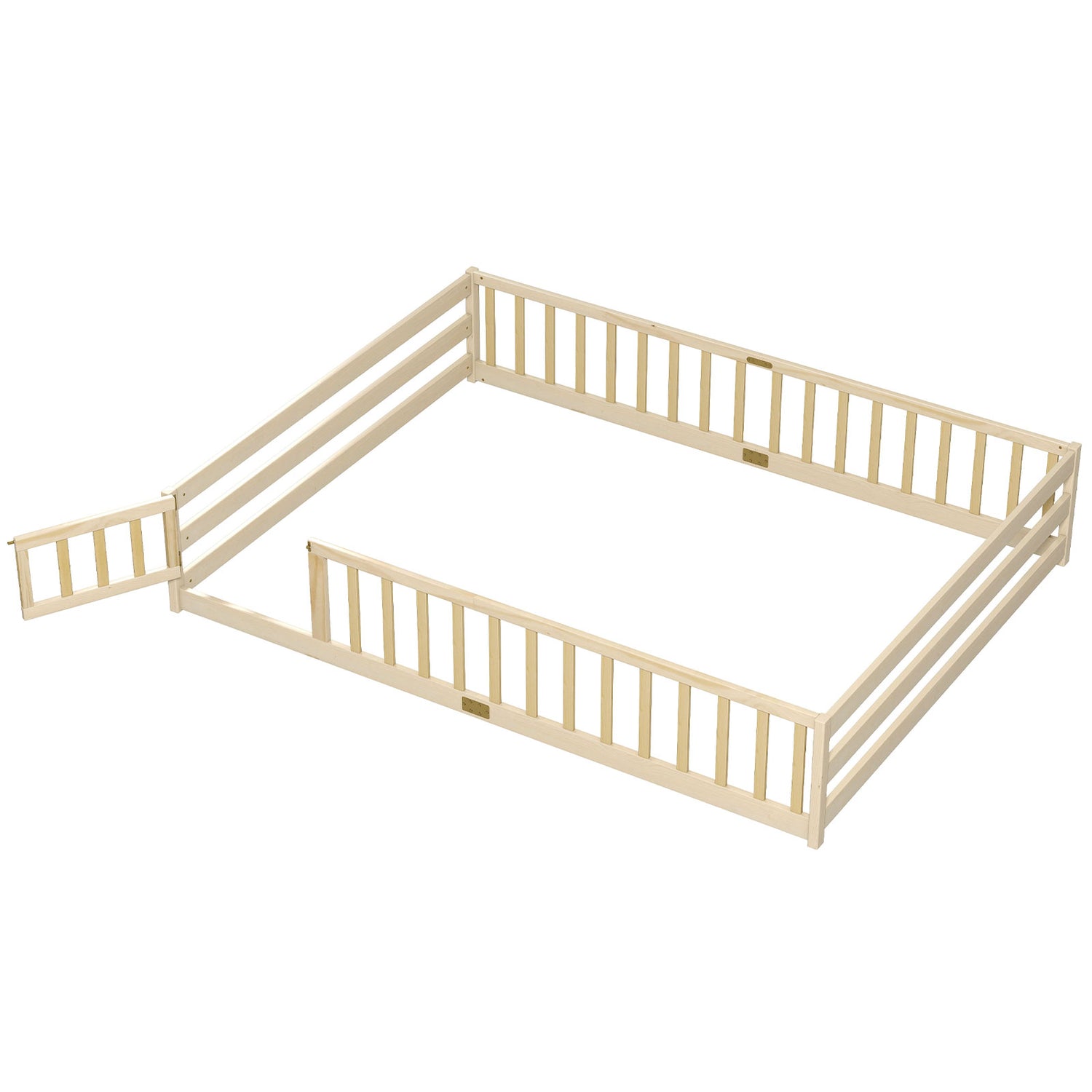 Queen Size Floor Bed Kids Montessori Bed Frame with Full Length Safety Guardrails