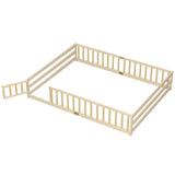 Queen Size Floor Bed Kids Montessori Bed Frame with Full Length Safety Guardrails