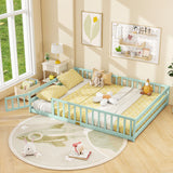 Queen Size Floor Bed Kids Montessori Bed Frame with Full Length Safety Guardrails