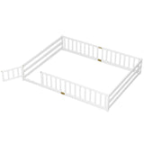 Queen Size Floor Bed Kids Montessori Bed Frame with Full Length Safety Guardrails