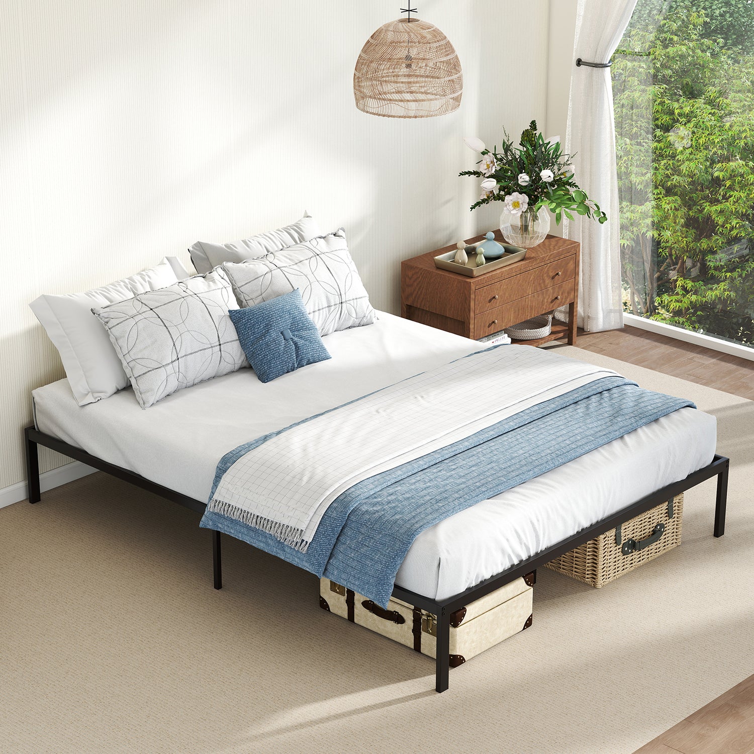Full/Queen/King Size Metal Bed Frame Heavy Duty Support Slats Mattress Foundation