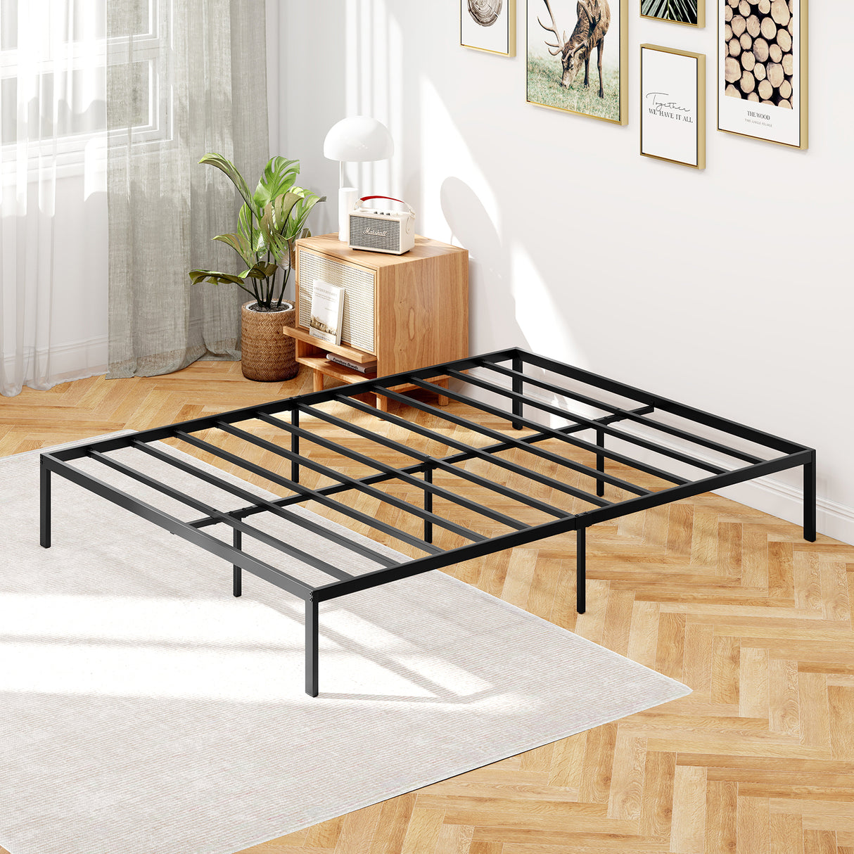 Full/Queen/King Size Metal Bed Frame Heavy Duty Support Slats Mattress Foundation