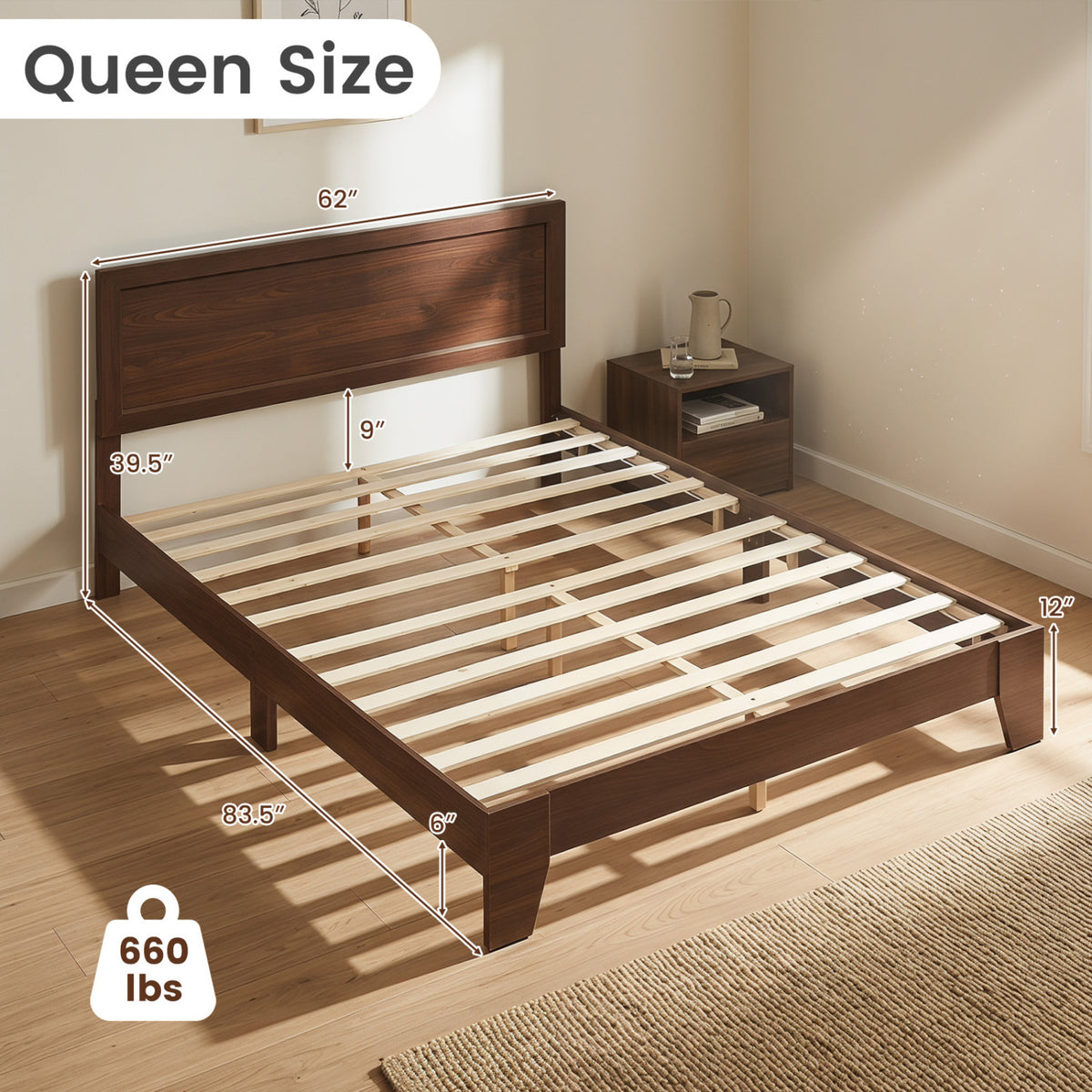 Queen Size Modern Bed Frame with Headboard