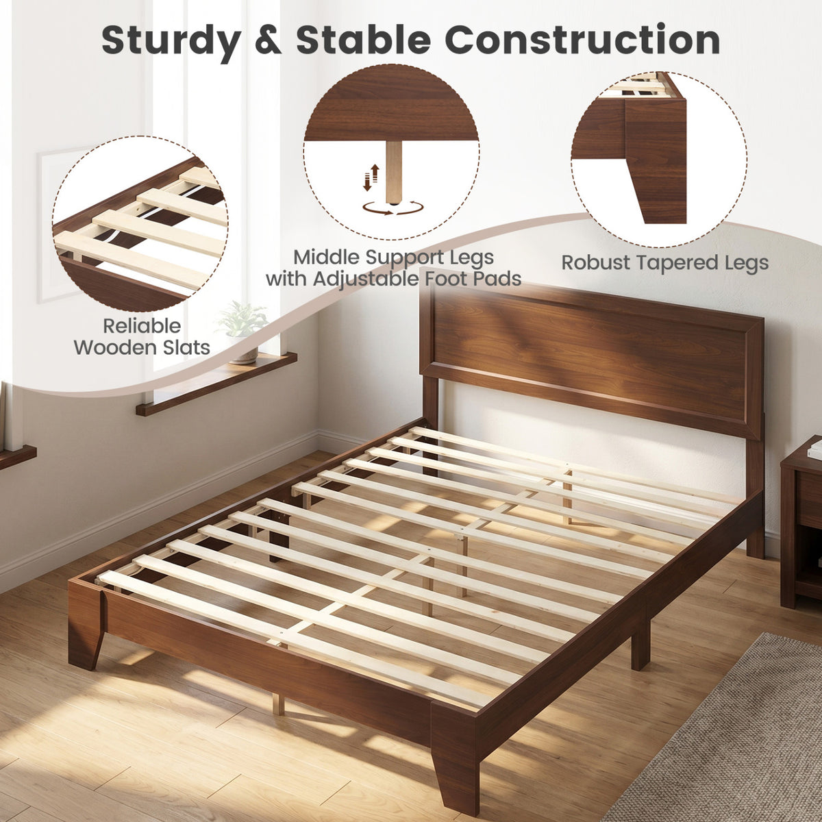Queen Size Modern Bed Frame with Headboard