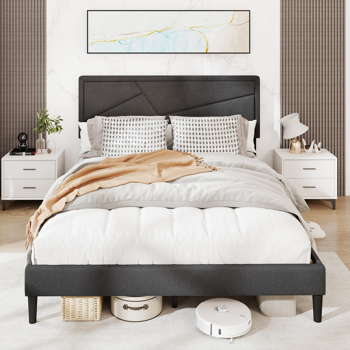 Twin/Full/Queen Size Upholstered Platform Bed Frame with High Headboard