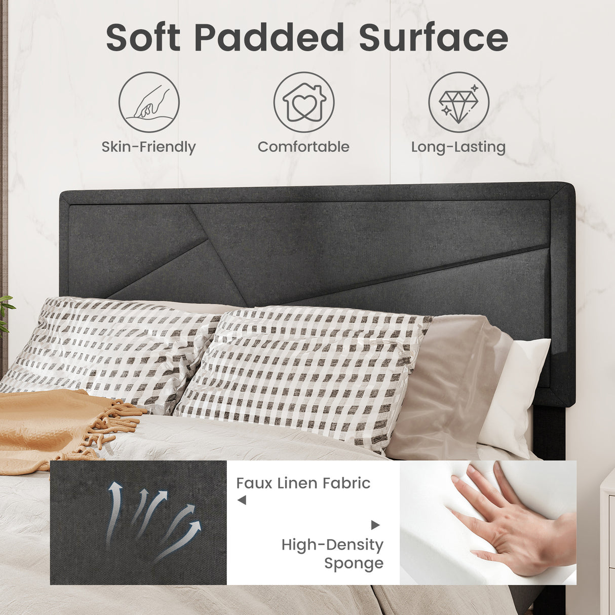 Twin/Full/Queen Size Upholstered Platform Bed Frame with High Headboard