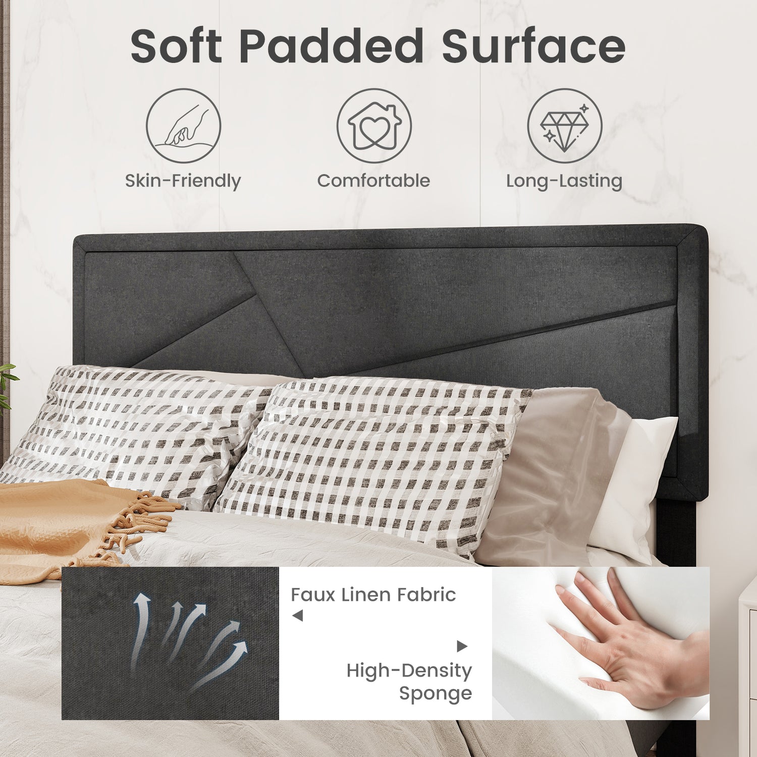 Twin/Full/Queen Size Upholstered Platform Bed Frame with High Headboard