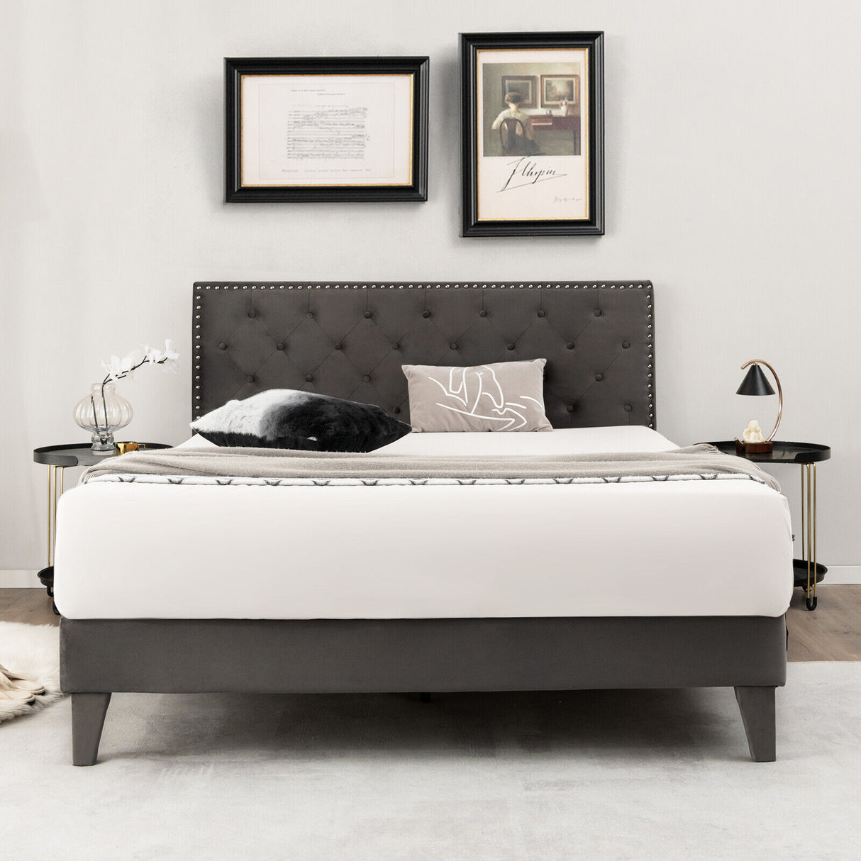 Full/Queen Size Upholstered Platform Bed with Tufted Headboard