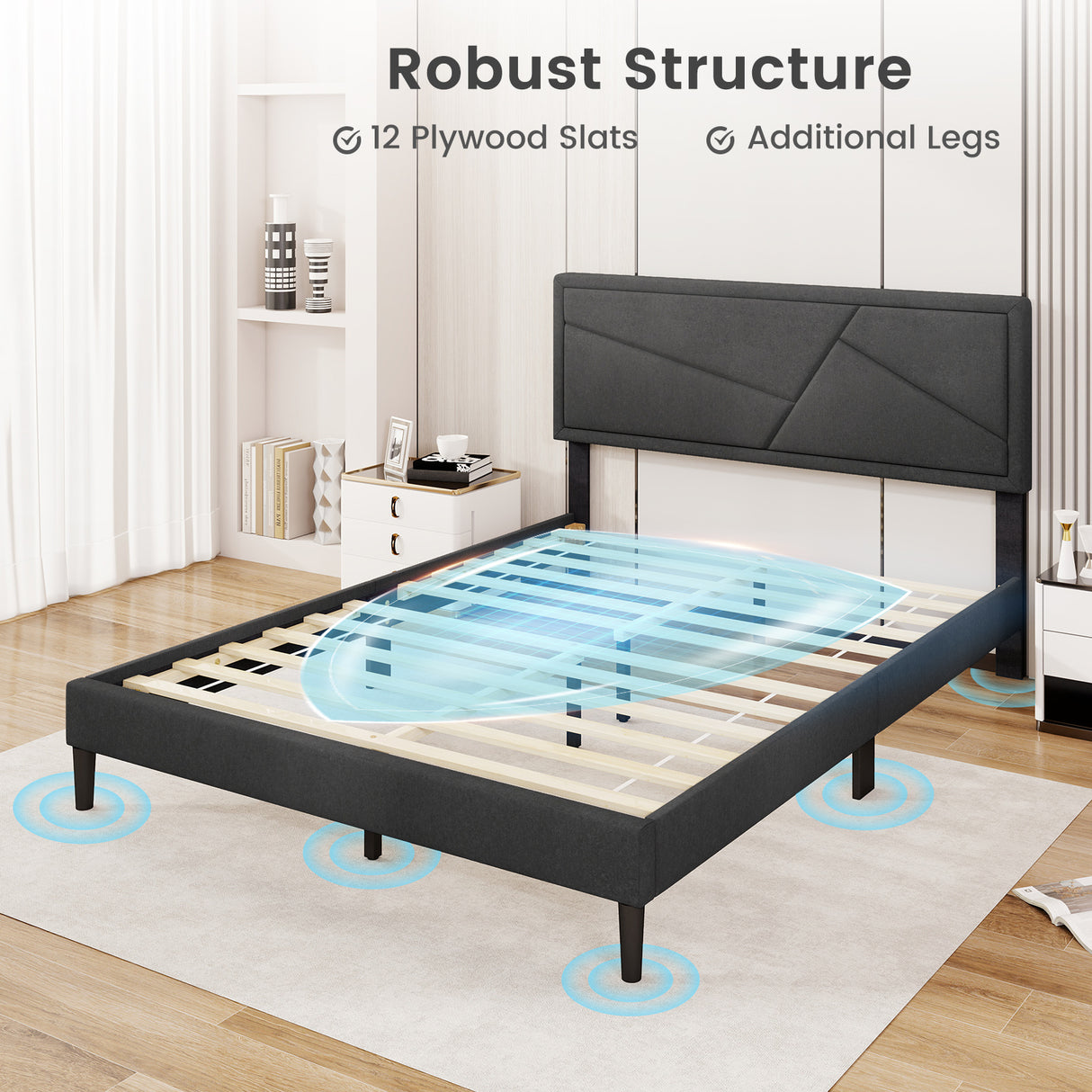 Twin/Full/Queen Size Upholstered Platform Bed Frame with High Headboard