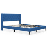 Queen Size Upholstered Platform Bed with Button Tufted Wingback Headboard