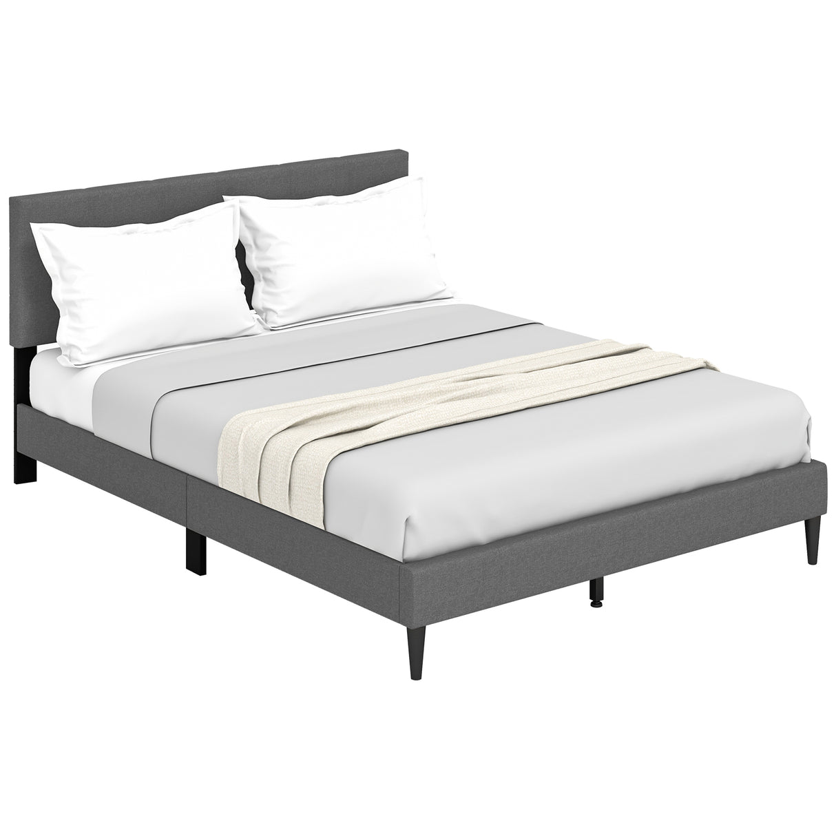 Queen Size Upholstered Platform Bed with Button Tufted Headboard