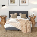 Queen Size Upholstered Platform Bed with Button Tufted Wingback Headboard