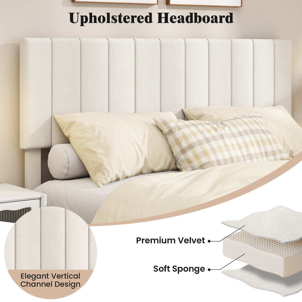 Queen Size Velvet Upholstered Platform Bed Frame