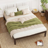 Queen Size Wood Bed Frame with Wooden Slats Support and Rubber Wood Legs