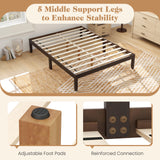 Queen Size Wood Bed Frame with Wooden Slats Support and Rubber Wood Legs