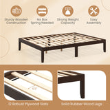 Queen Size Wood Bed Frame with Wooden Slats Support and Rubber Wood Legs