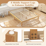 Queen Size Wood Bed Frame with Wooden Slats Support and Rubber Wood Legs