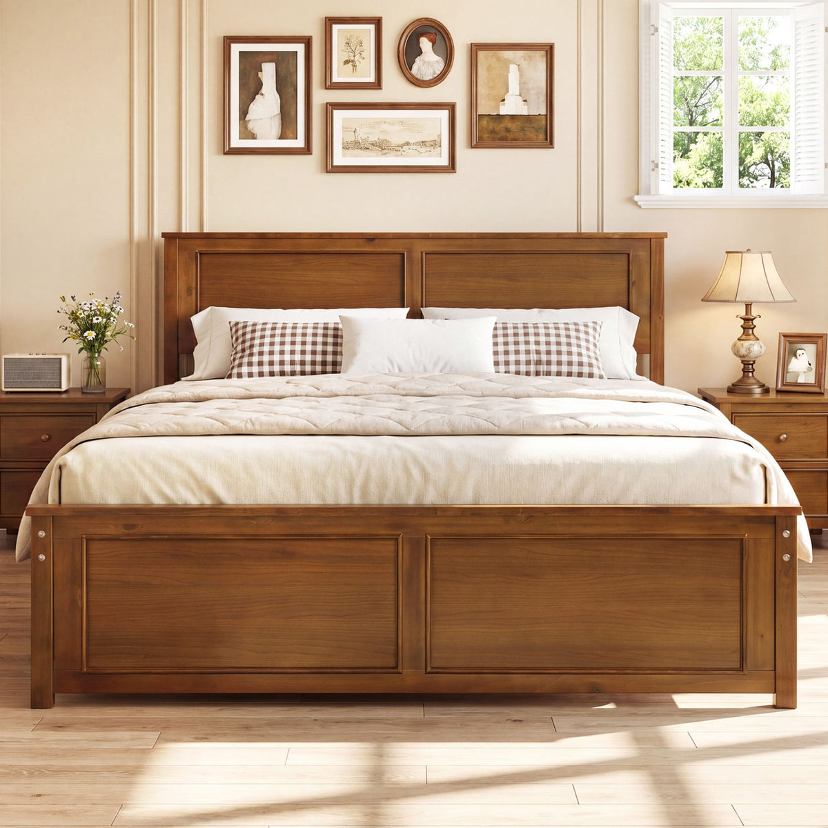 Full Size Wooden Bed Frame with Headboard