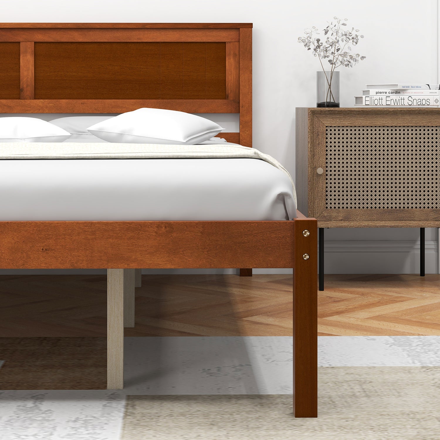 Twin/Full/Queen Size Bed Frame with Wooden Headboard and Slat Support