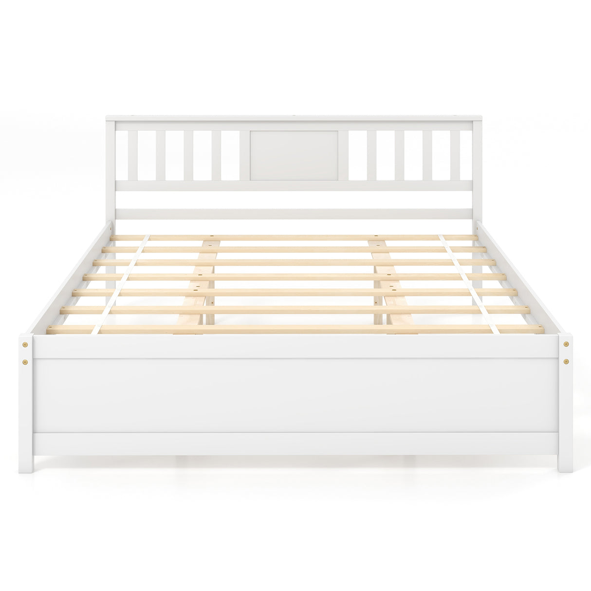 Wooden Platform Bed with Headboard and Wood Slat Support White