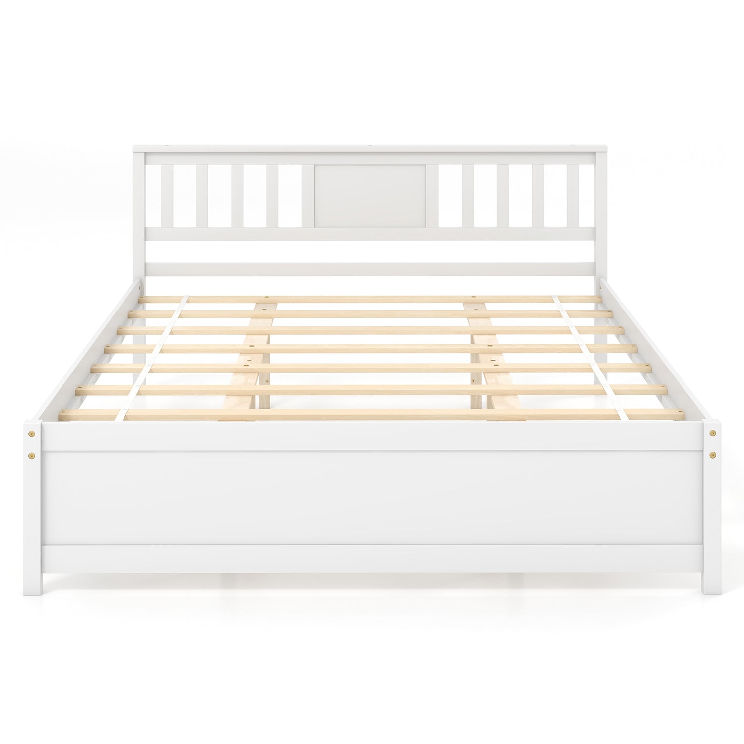 Wooden Platform Bed with Headboard and Wood Slat Support White