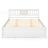 Wooden Platform Bed with Headboard and Wood Slat Support White