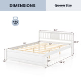 Wooden Platform Bed with Headboard and Wood Slat Support White