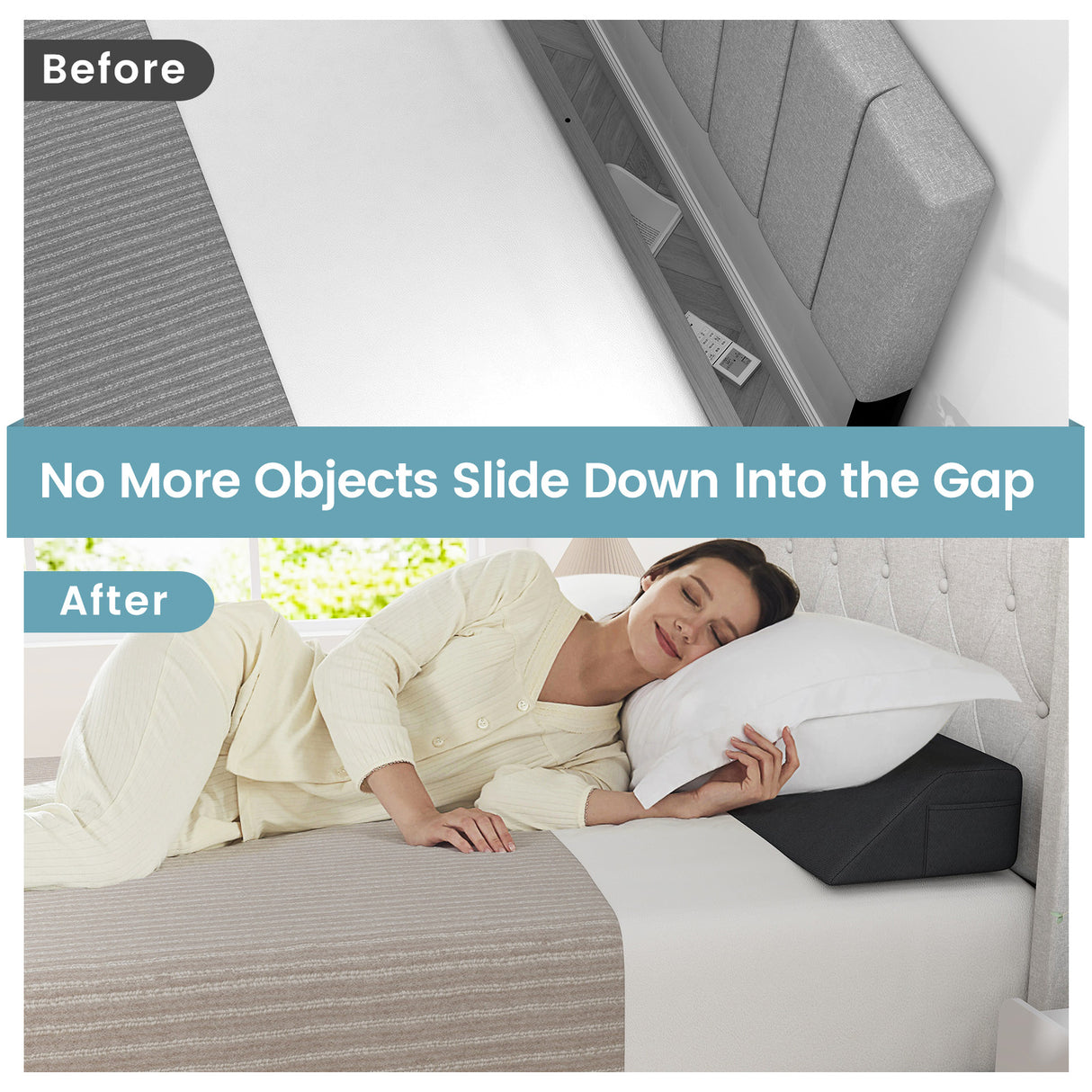 Bed Wedge Pillow with Storage Bag