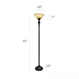 Bronze Finish Metal Floor Lamp Torchiere with Amber Marbleized Glass Shade