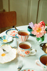 Ceramic Tea Cup with Hand Painted Stripes - 5.0 oz