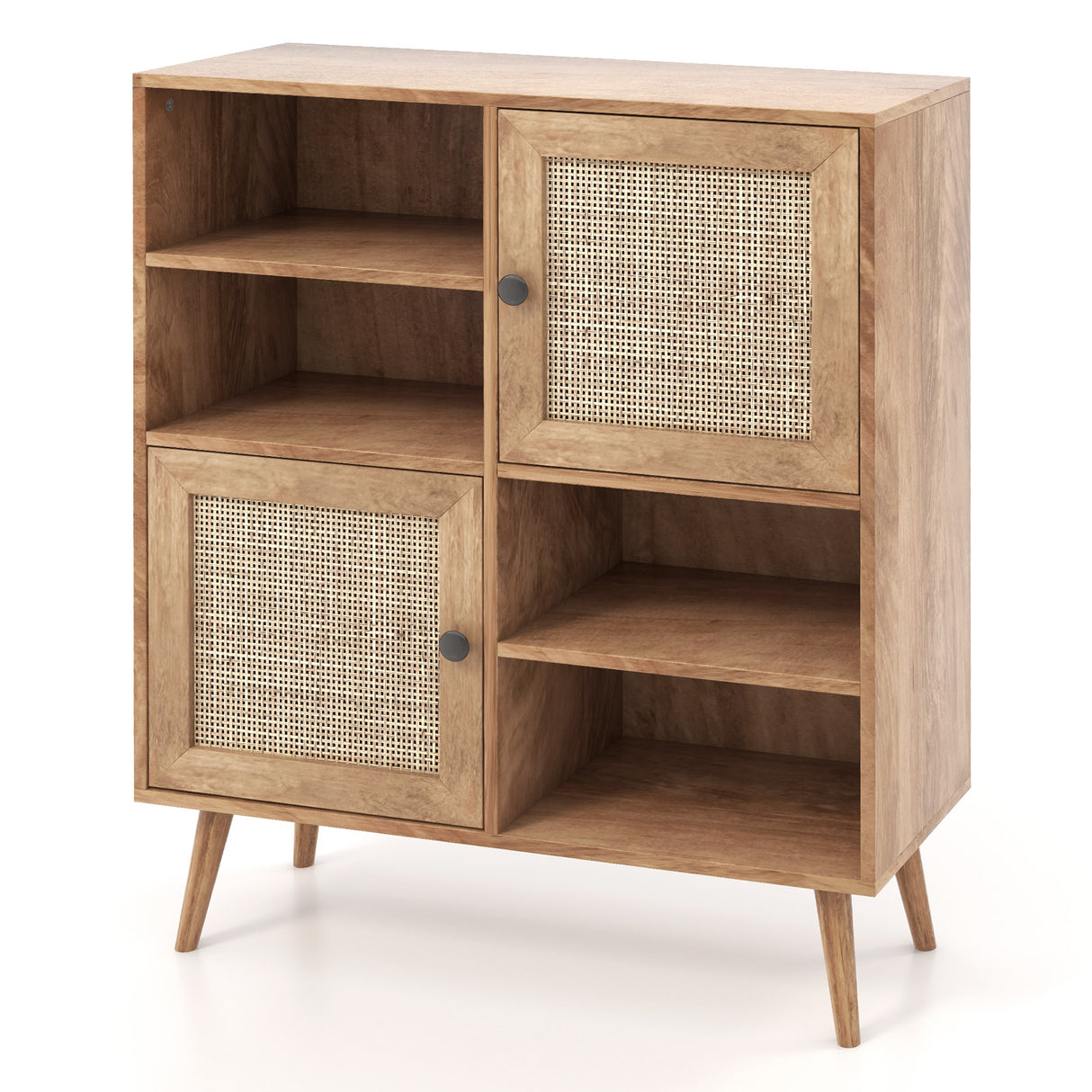 Rattan Buffet Cabinet with 2 Doors and 2 Cubbies-Natural