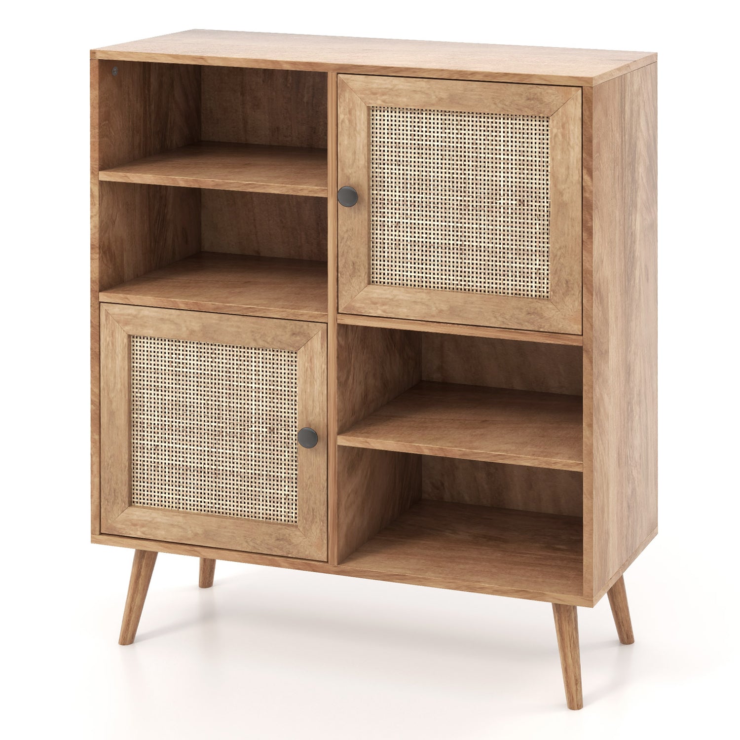 Rattan Buffet Cabinet with 2 Doors and 2 Cubbies-Natural