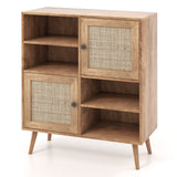 Rattan Buffet Cabinet with 2 Doors and 2 Cubbies-Natural