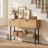 Rattan Console Table with 2 Storage Cabinets Shelf Carbon Steel Frame