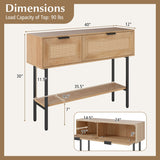 Rattan Console Table with 2 Storage Cabinets Shelf Carbon Steel Frame