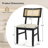 Rattan Dining Chairs Set of 4 Fabric Upholstered Kitchen Chairs with Padded Seat and Rubber Wood Legs-Black