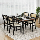 Rattan Dining Chairs Set of 2 Fabric Upholstered Kitchen Chairs with Padded Seat and Rubber Wood Legs-Black