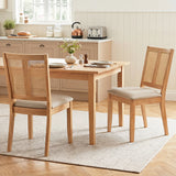 Rattan Dining Chairs Set of 2 with Curved Backrest & Padded Seat for Dining Room