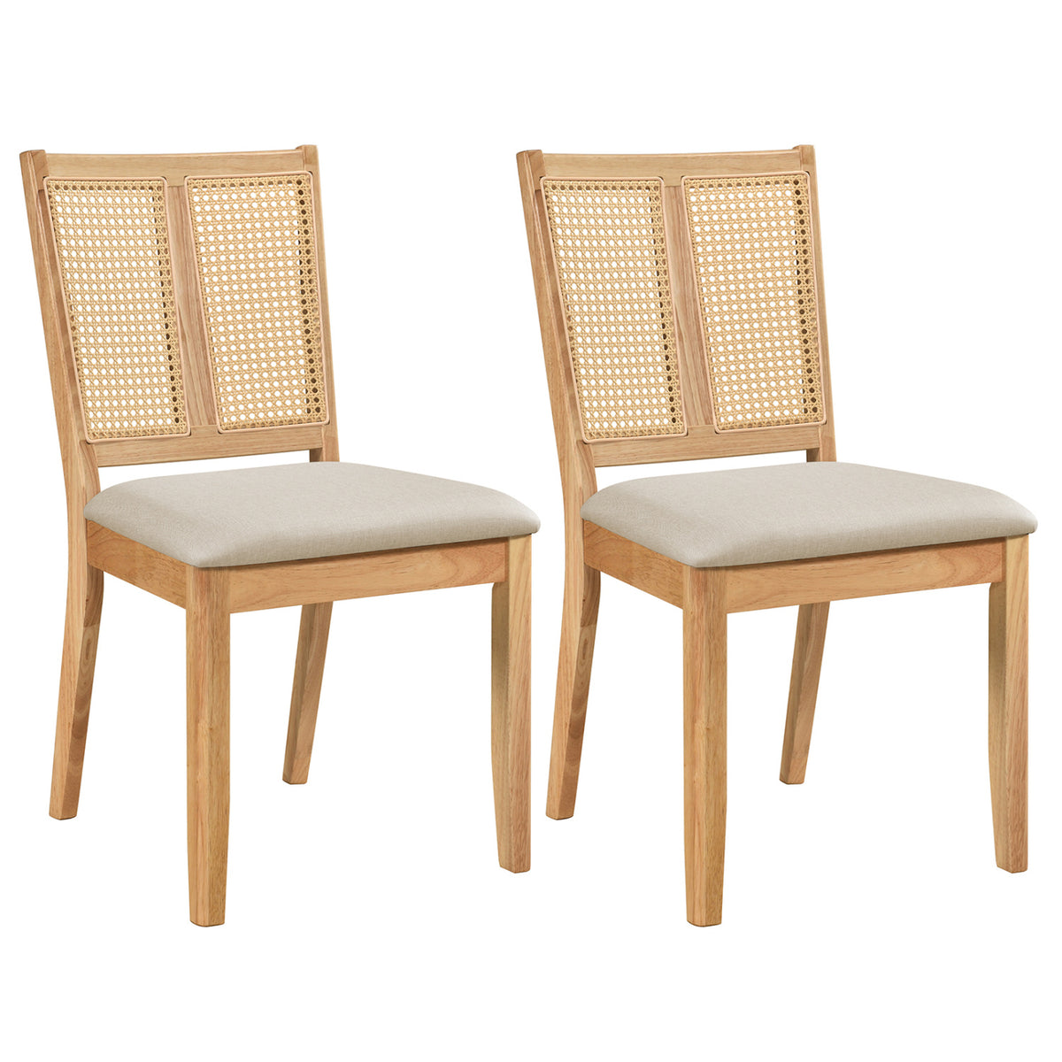 Rattan Dining Chairs Set of 2 with Curved Backrest & Padded Seat for Dining Room