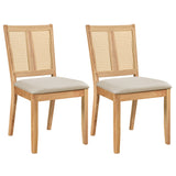 Rattan Dining Chairs Set of 2 with Curved Backrest & Padded Seat for Dining Room