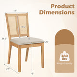 Rattan Dining Chairs Set of 2 with Curved Backrest & Padded Seat for Dining Room